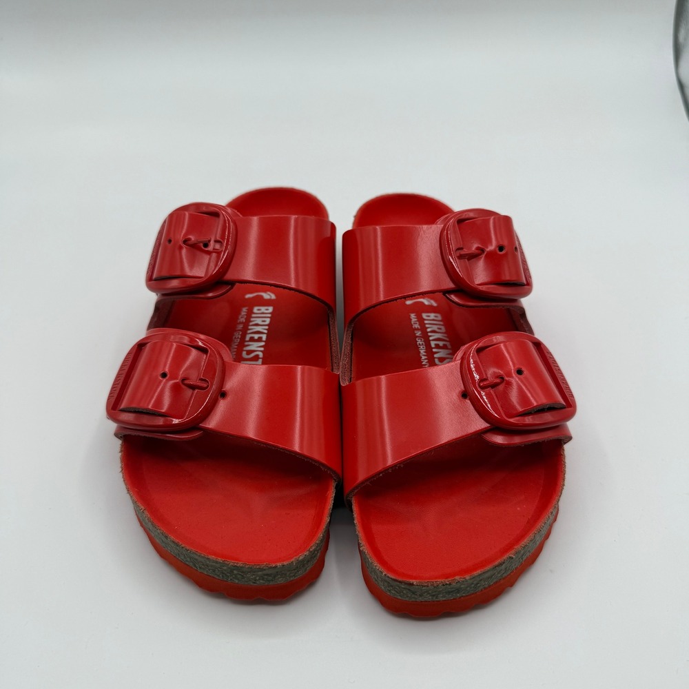 Birkenstock Arizona Big Buckle Sandals Womens 35 High Shine Tomato Red Slides - Picture 5 of 9